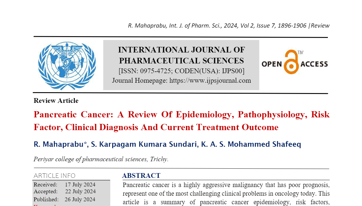 Pancreatic Cancer: A Review Of Epidemiology, Pathophysiology, Risk Factor, Clinical Diagnosis And Current Treatment Outcome