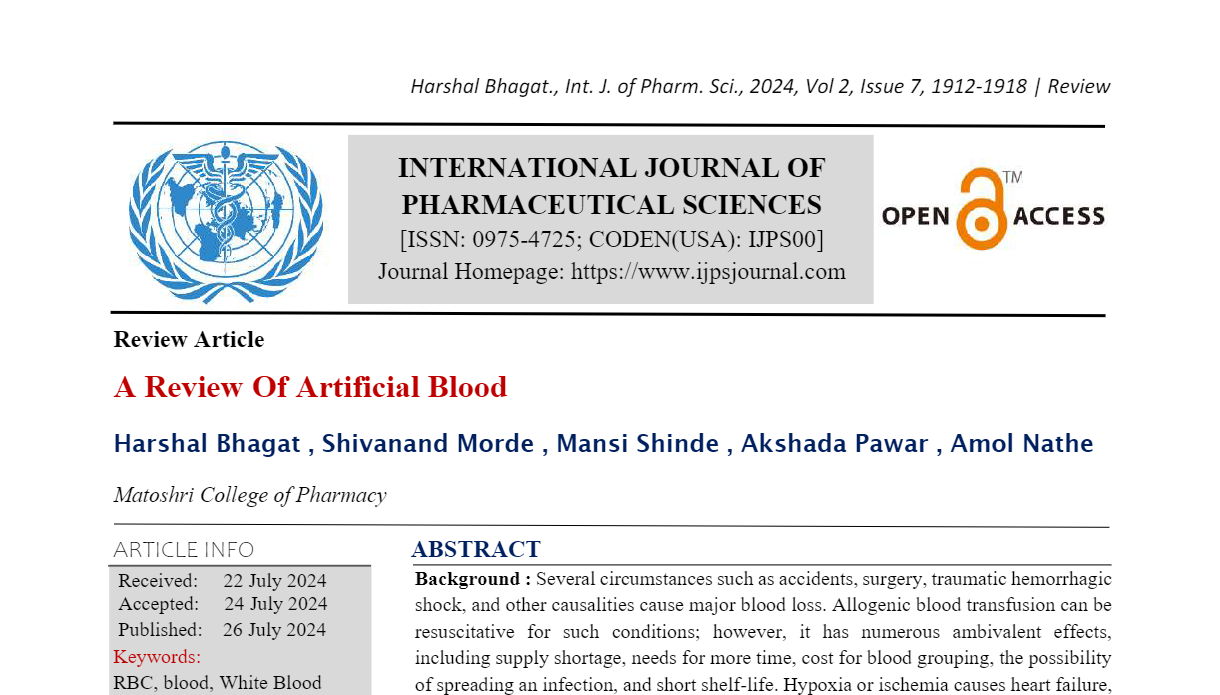 A REVIEW OF ARTIFICIAL BLOOD