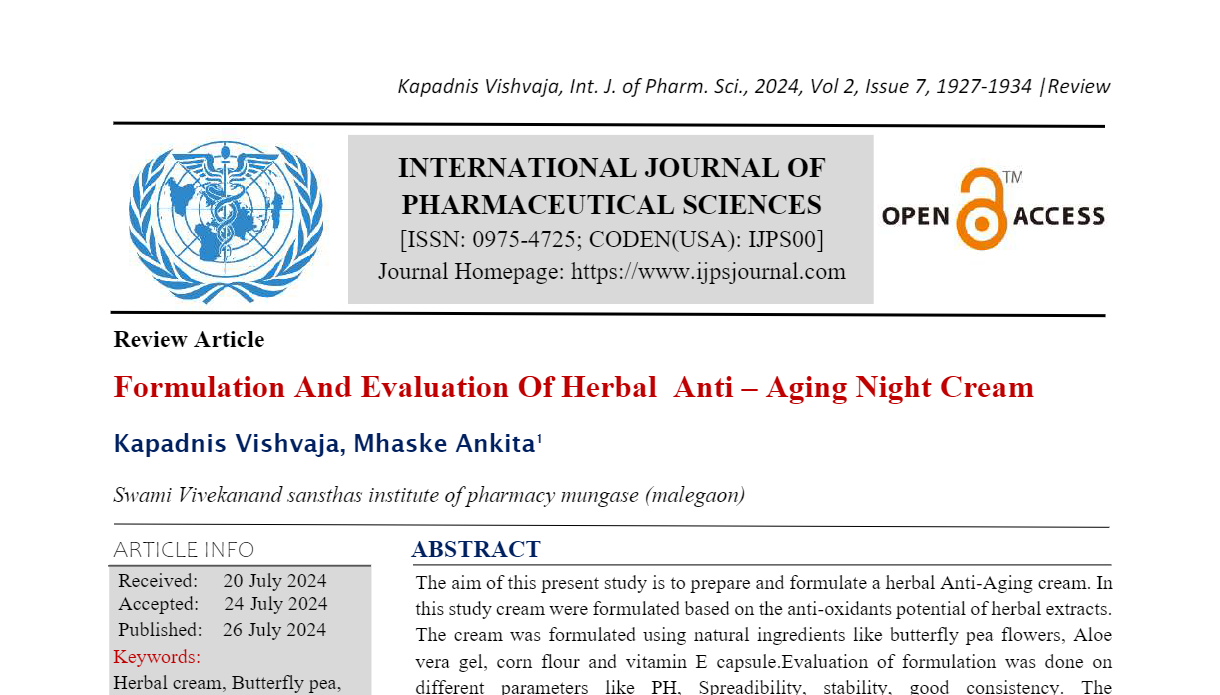 Formulation and Evaluation of Herbal anti-aging night cream 