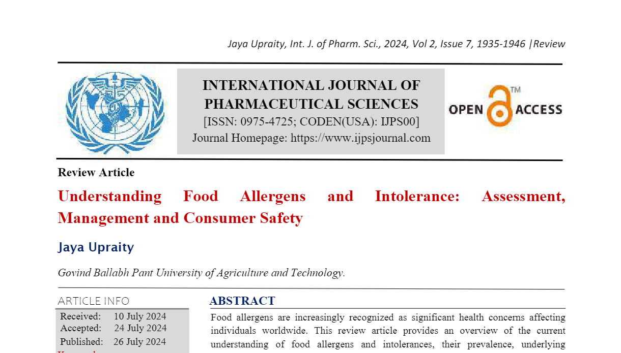 Understanding Food Allergens and Intolerance: Assessment, Management and Consumer Safety