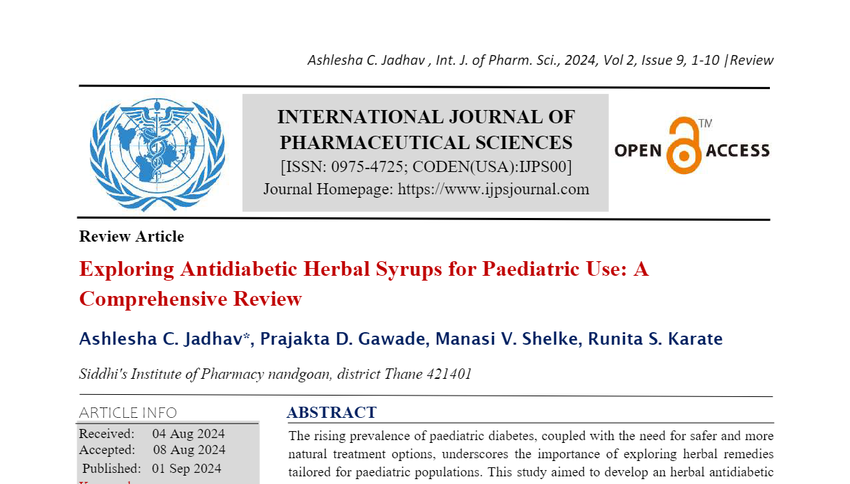 Exploring Antidiabetic Herbal Syrups for Paediatric Use: A Comprehensive Review 