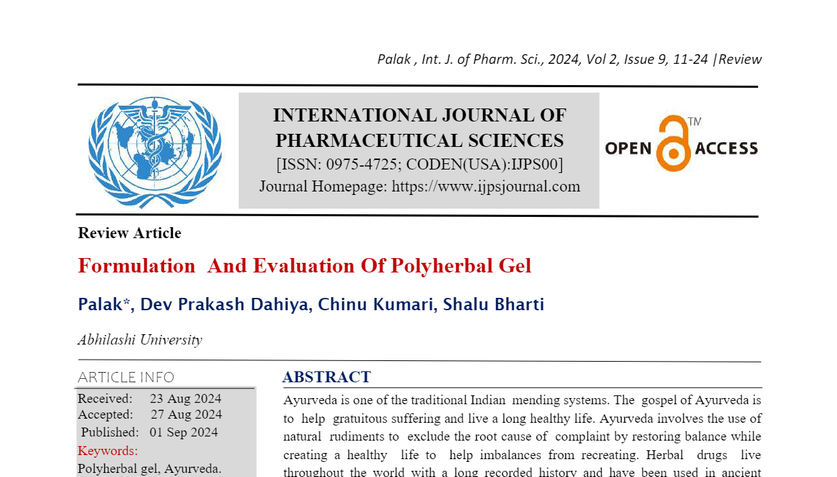 Formulation  And Evaluation Of Polyherbal Gel