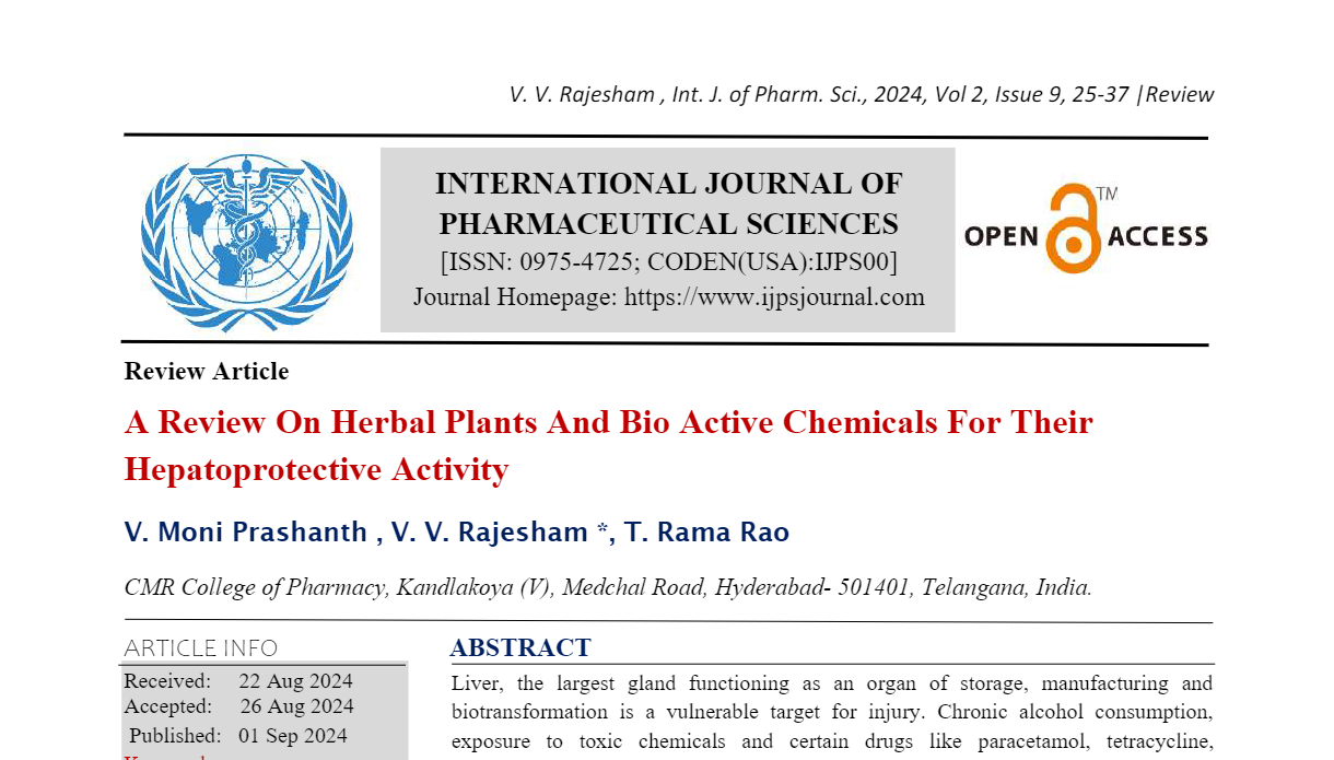 A Review On Herbal Plants And Bio Active Chemicals For Their Hepatoprotective Activity 