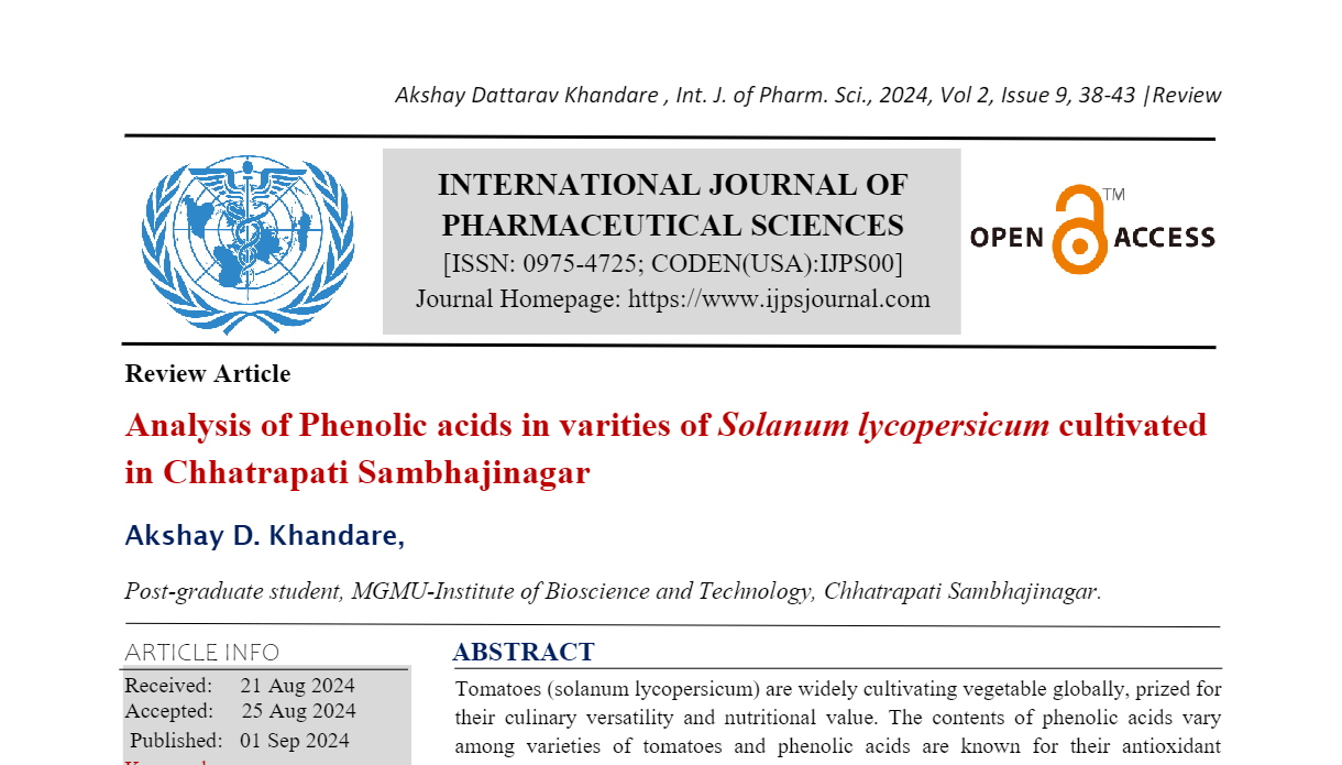 Analysis of Phenolic acids in varities of Solanum lycopersicum cultivated in Chhatrapati Sambhajinagar.