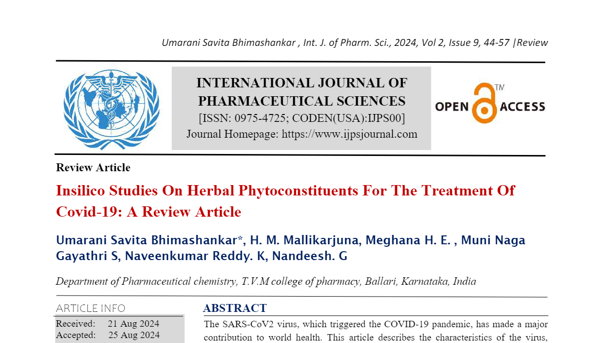 Insilico Studies On Herbal Phytoconstituents For The Treatment Of Covid-19: A Review Article 