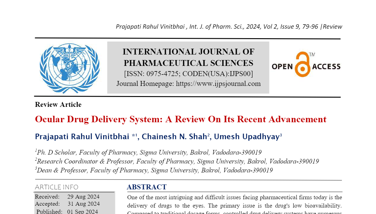 Ocular Drug Delivery System: A Review On Its Recent Advancement