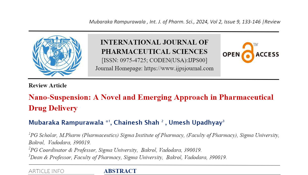 Nano-Suspension: A Novel and Emerging Approach in Pharmaceutical Drug Delivery