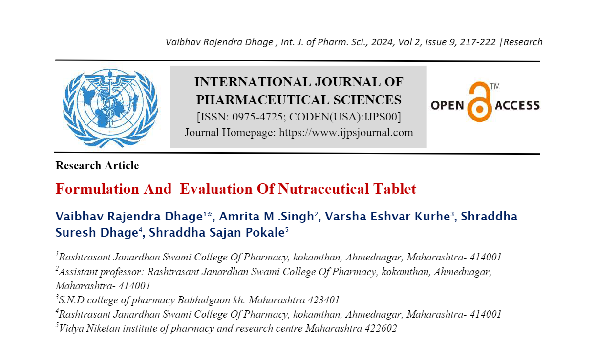 Formulation And  Evaluation Of Nutraceutical Tablet