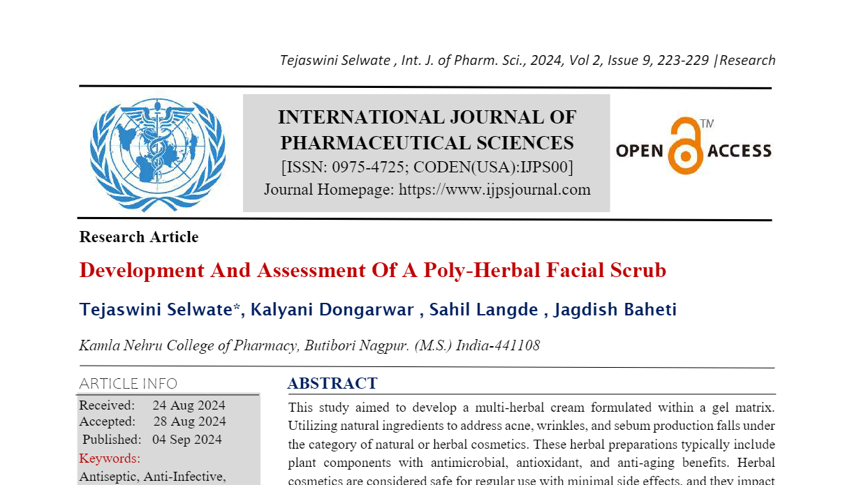 Development And Assessment Of A Poly-Herbal Facial Scrub