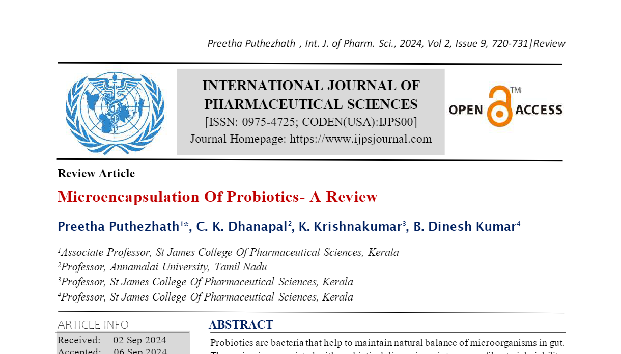 Microencapsulation Of Probiotics- A Review