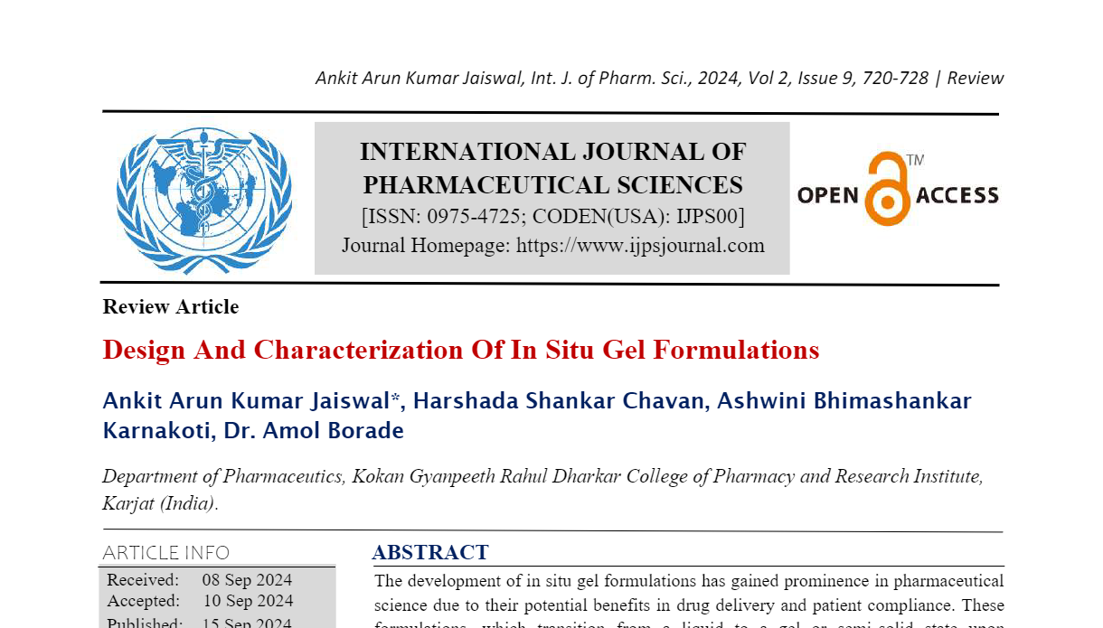 Design And Characterization Of In Situ Gel Formulations