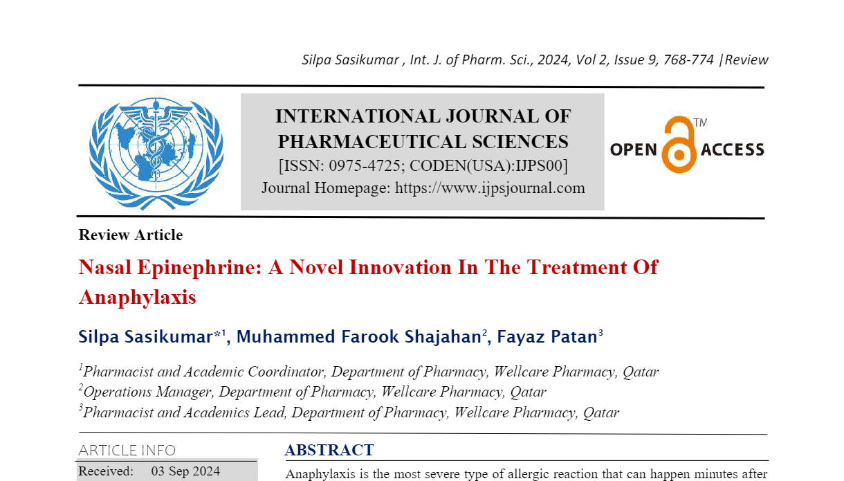 Nasal Epinephrine: A Novel Innovation In The Treatment Of Anaphylaxis