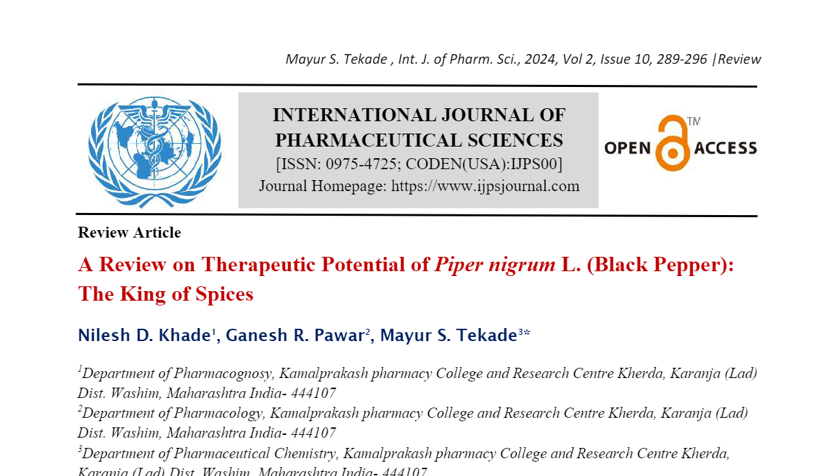 A Review on Therapeutic Potential of Piper nigrum L. (Black Pepper): The King of Spices