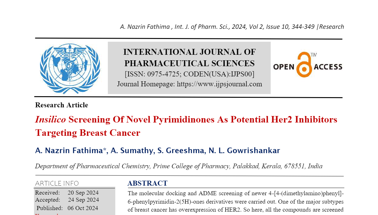 Insilico Screening Of Novel Pyrimidinones As Potential Her2 Inhibitors Targeting Breast Cancer