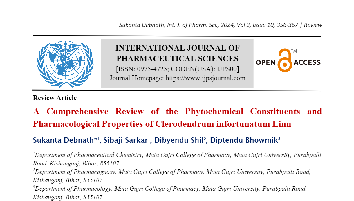 A Comprehensive Review of the Phytochemical Constituents and Pharmacological Properties of Clerodendrum infortunatum Linn