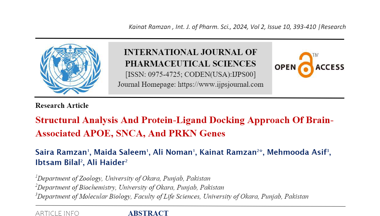 Structural Analysis And Protein-Ligand Docking Approach Of Brain-Associated APOE, SNCA, And PRKN Genes