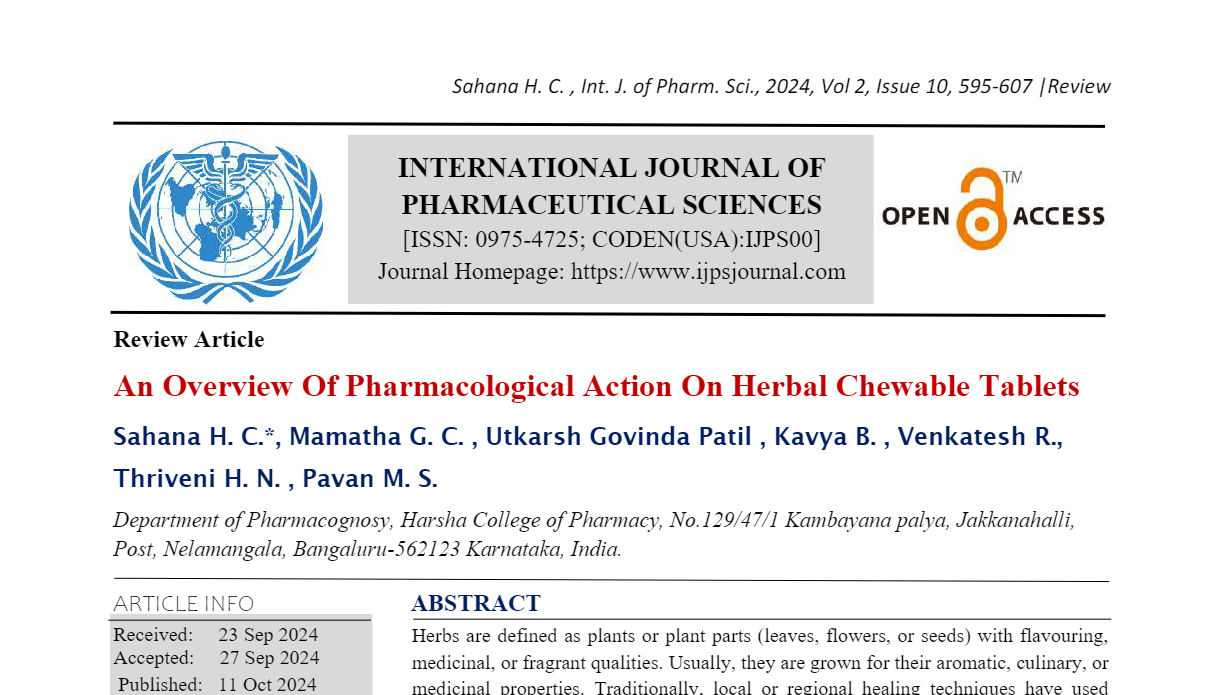 An Overview Of Pharmacological Action On Herbal Chewable Tablets 