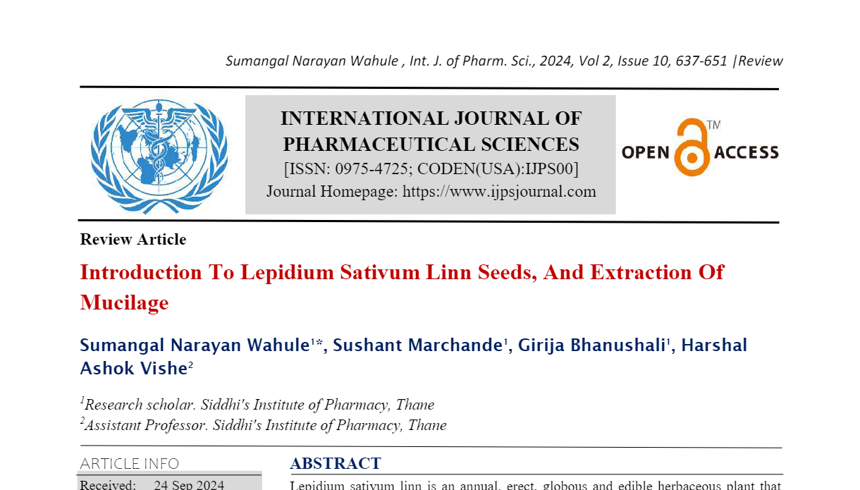 Introduction To Lepidium Sativum Linn Seeds, And Extraction Of Mucilage