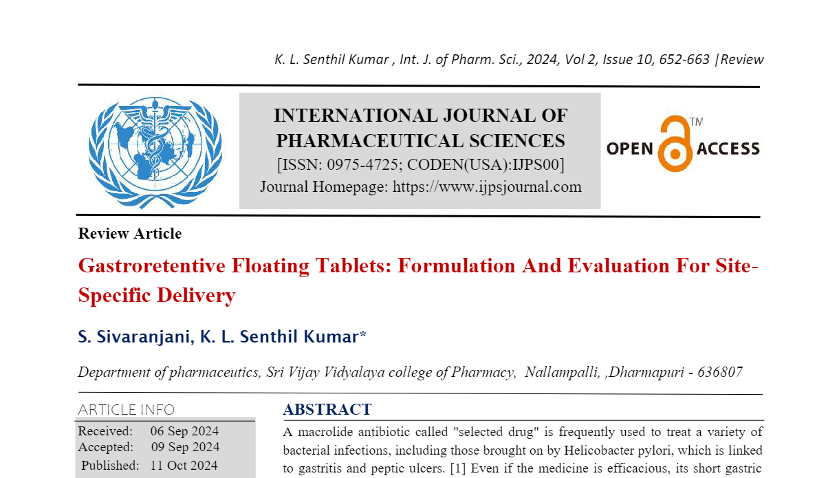 Gastroretentive Floating Tablets: Formulation And Evaluation For Site-Specific Delivery 