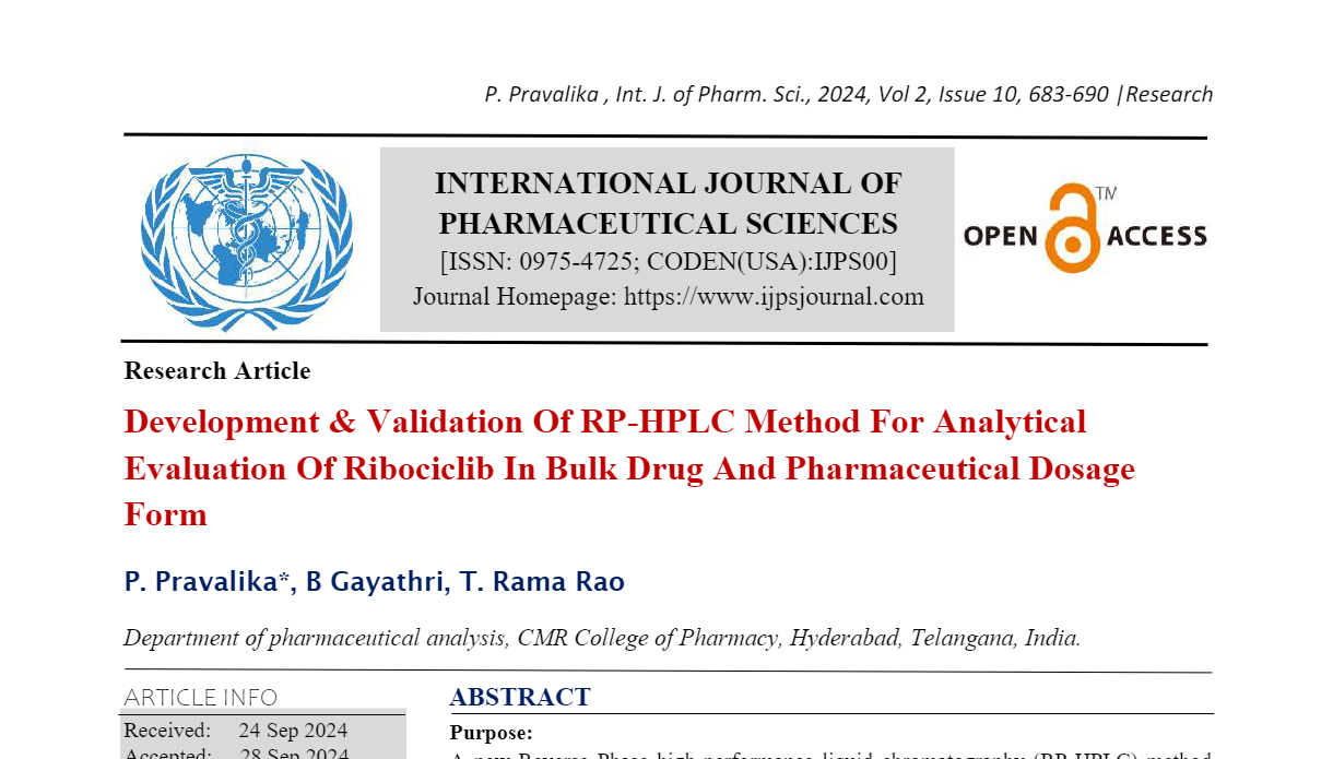 Development & Validation Of RP-HPLC Method For Analytical Evaluation Of Ribociclib In Bulk Drug And Pharmaceutical Dosage Form 