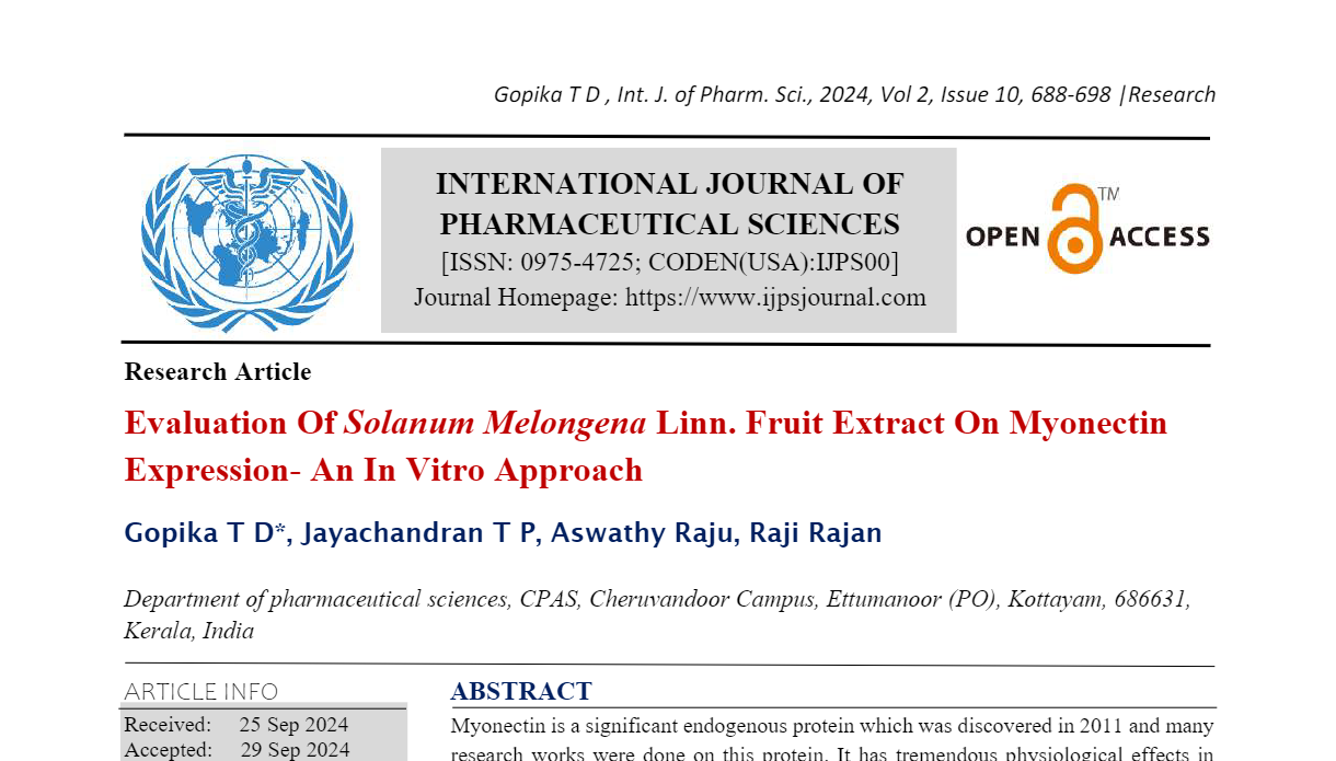 Evaluation Of Solanum Melongena Linn. Fruit Extract On Myonectin Expression- An In Vitro Approach