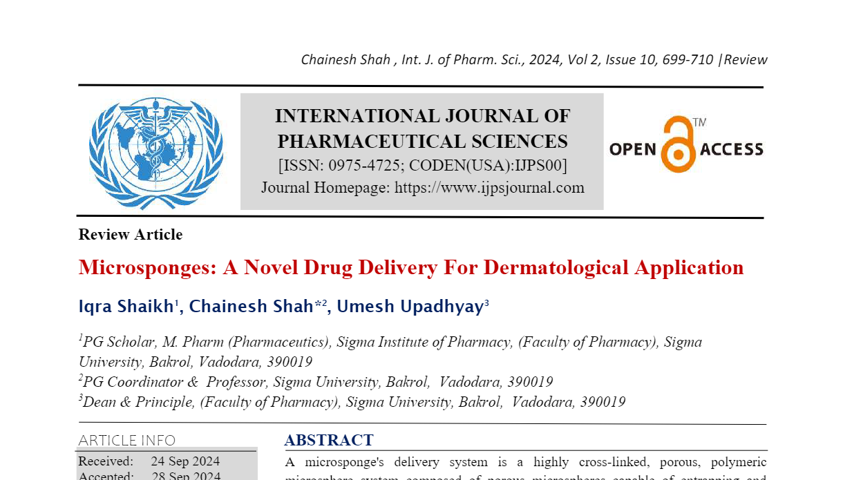 Microsponges: A Novel Drug Delivery For Dermatological Application 