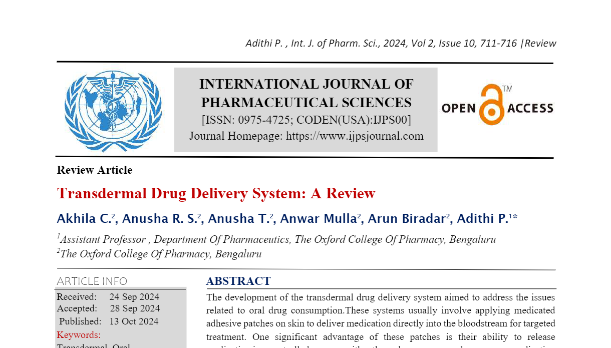 Transdermal Drug Delivery System: A Review