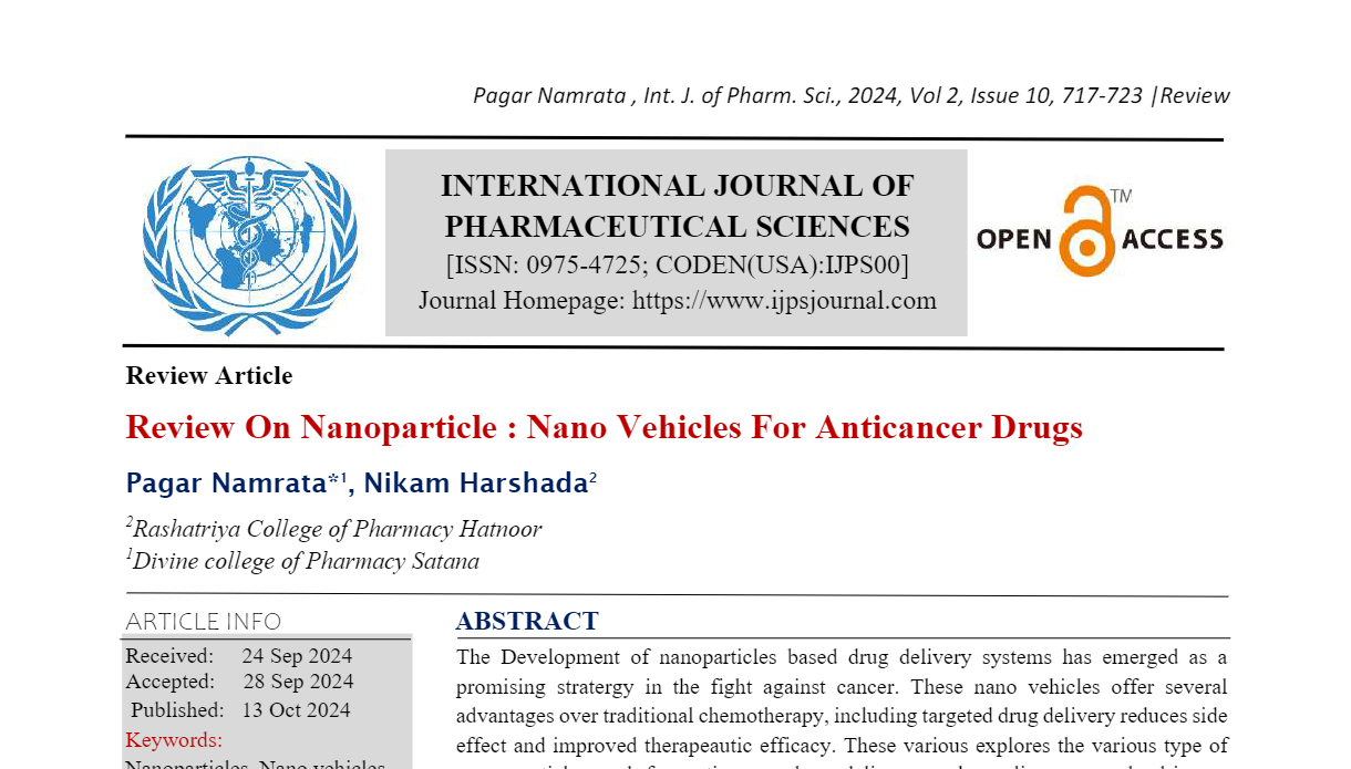 Review On Nanoparticle : Nano Vehicles For Anticancer Drugs 