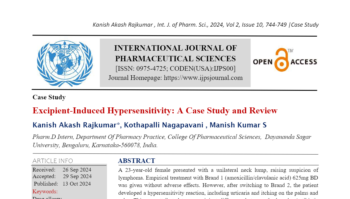 Excipient-Induced Hypersensitivity: A Case Study and Review 