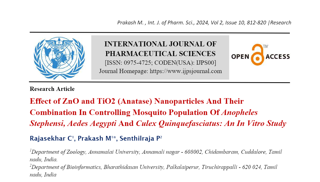 Effect of ZnO and TiO2 (Anatase) Nanoparticles And Their Combination In Controlling Mosquito Population Of Anopheles Stephensi, Aedes Aegypti And Culex Quinquefasciatus: An In Vitro Study     