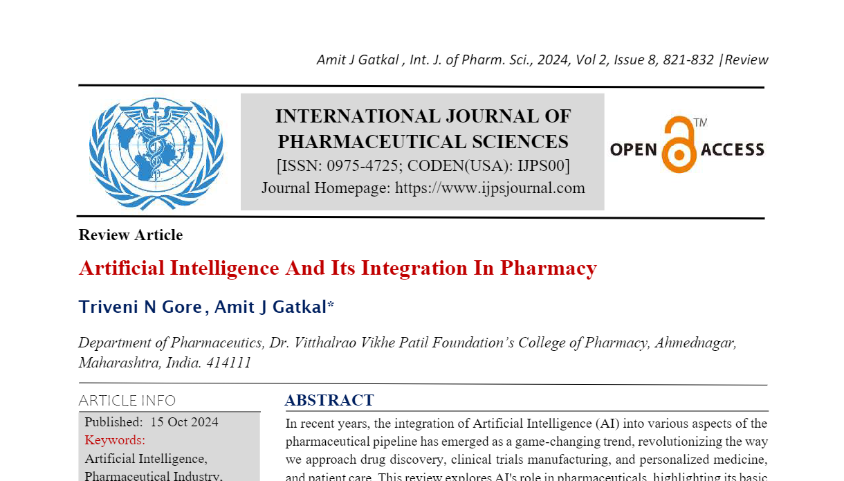 Artificial Intelligence And Its Integration In Pharmacy