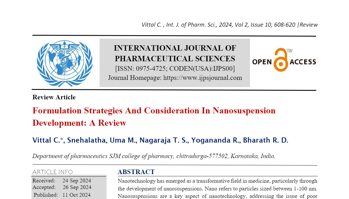 Formulation Strategies And Consideration In Nanosuspension Development: A Review