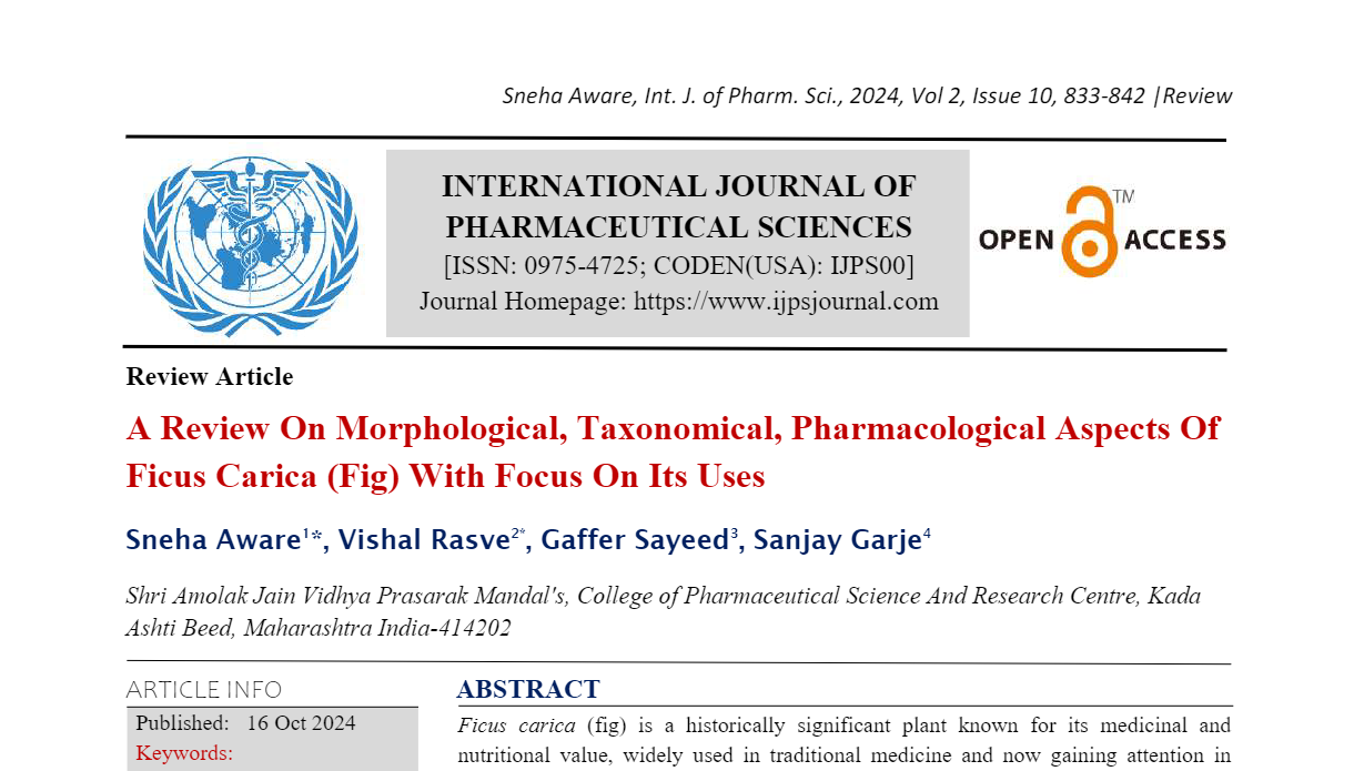 A Review On Morphological, Taxonomical, Pharmacological Aspects Of Ficus Carica (Fig) With Focus On Its Uses 