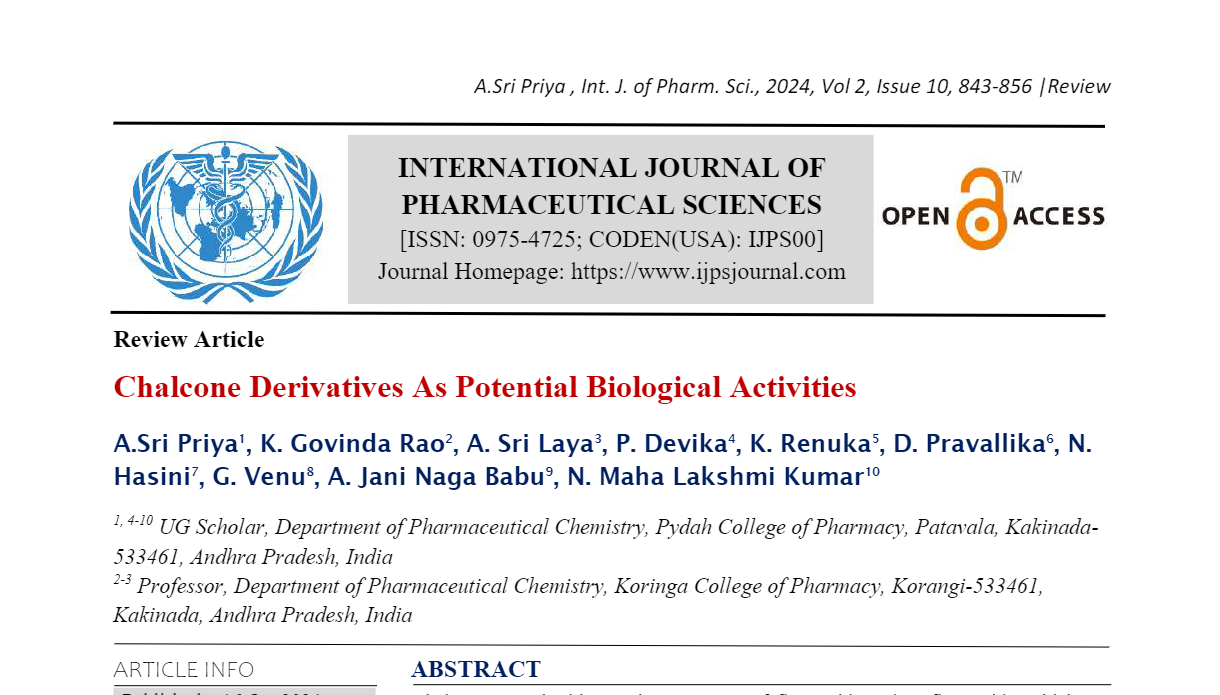 Chalcone Derivatives As Potential Biological Activities 