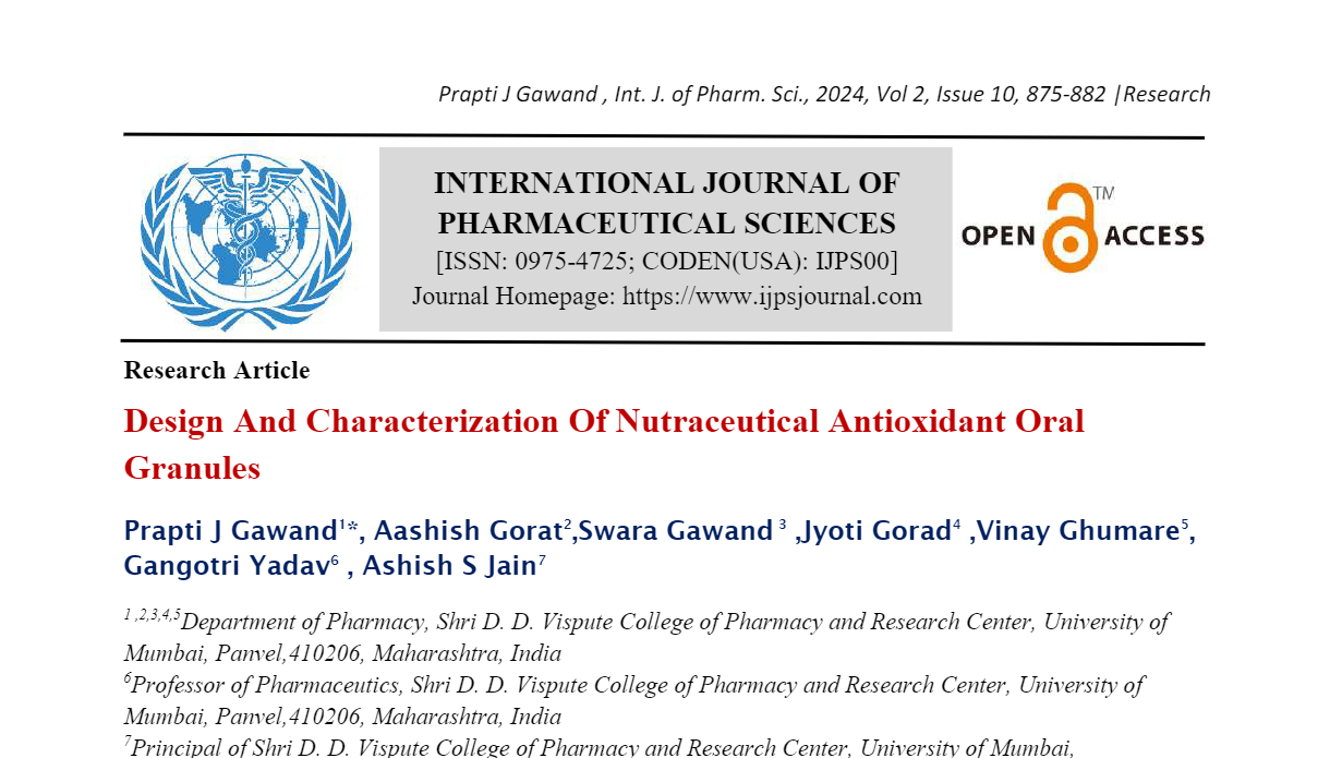 Design And Characterization Of Nutraceutical Antioxidant Oral Granules