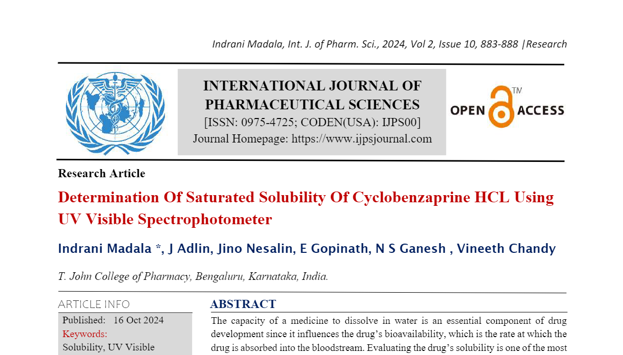 Determination Of Saturated Solubility Of Cyclobenzaprine HCL Using UV Visible Spectrophotometer