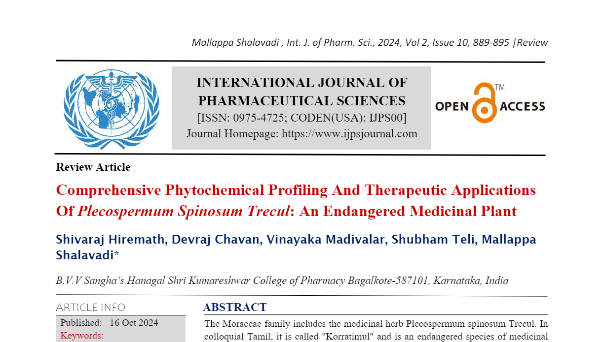 Comprehensive Phytochemical Profiling And Therapeutic Applications Of Plecospermum Spinosum Trecul: An Endangered Medicinal Plant