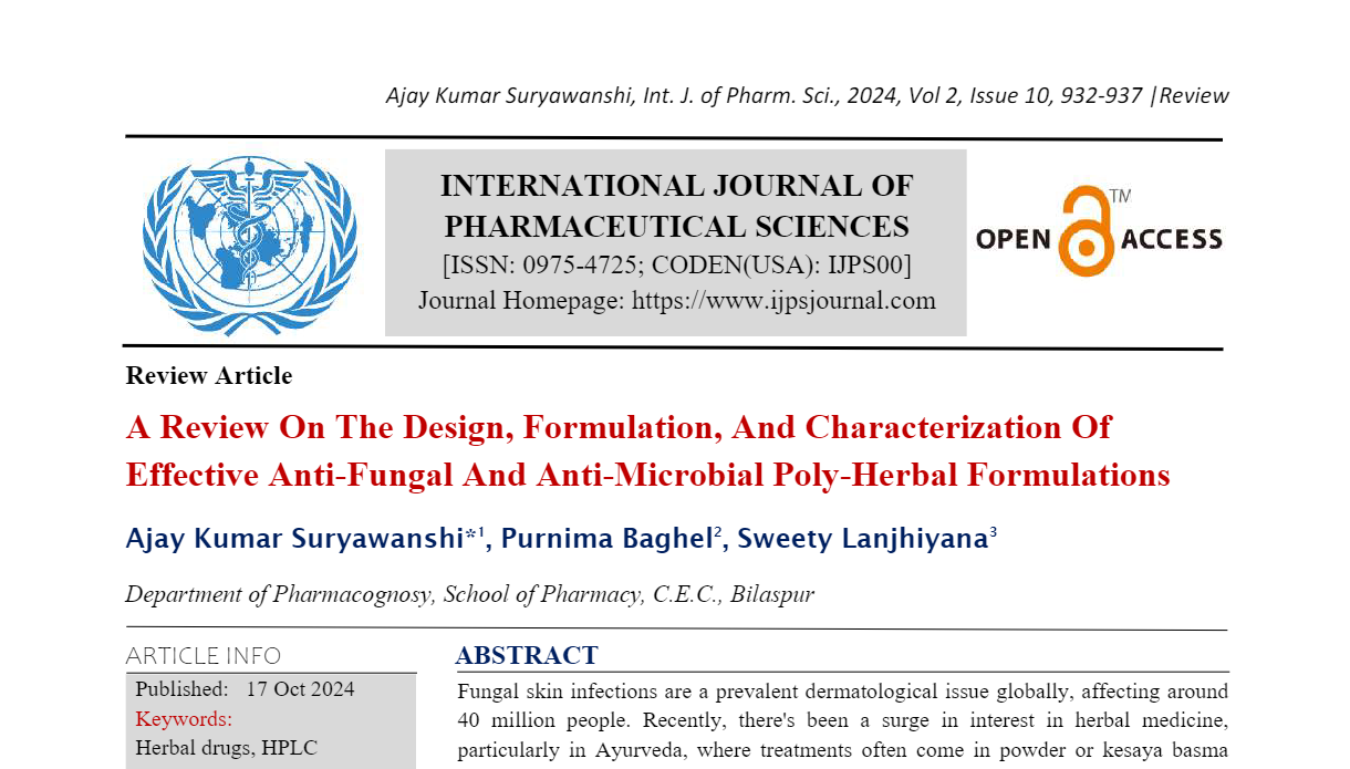 A Review On The Design, Formulation, And Characterization Of Effective Anti-Fungal And Anti-Microbial Poly-Herbal Formulations