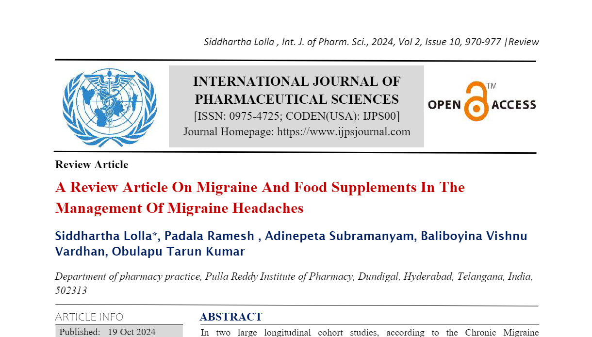 A Review Article On Migraine And Food Supplements In The Management Of Migraine Headaches