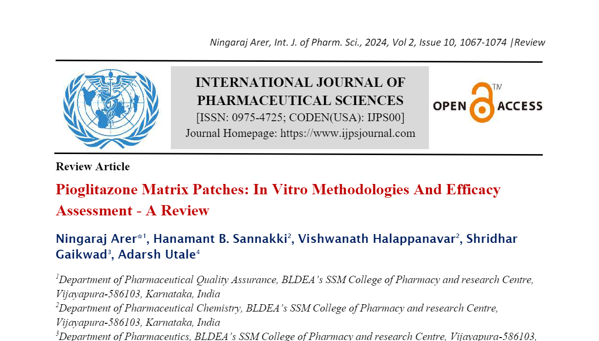 Pioglitazone Matrix Patches: In Vitro Methodologies And Efficacy Assessment - A Review