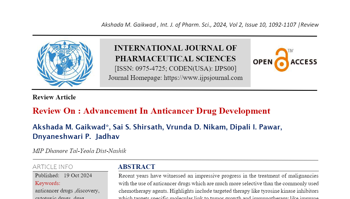 Review On : Advancement in anticancer Drug development