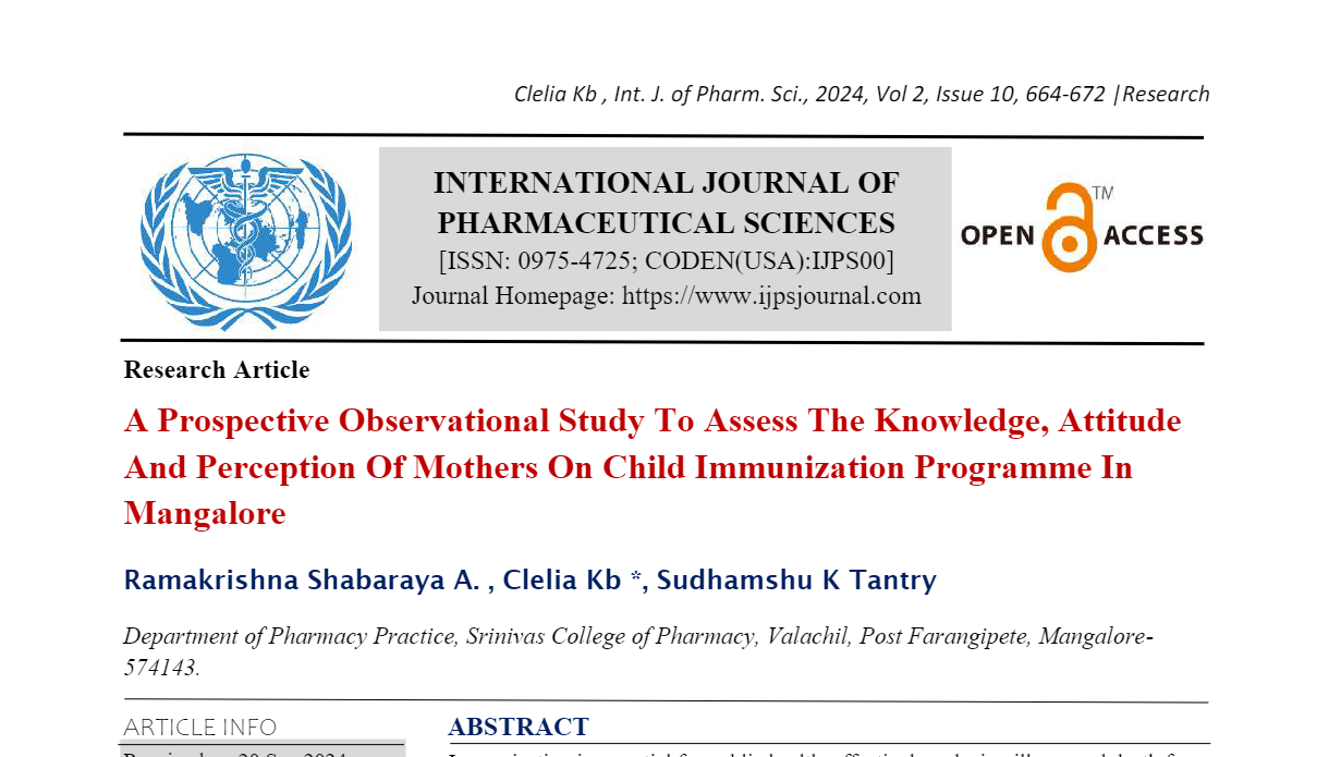 A Prospective Observational Study To Assess The Knowledge, Attitude And Perception Of Mothers On Child Immunization Programme In Mangalore