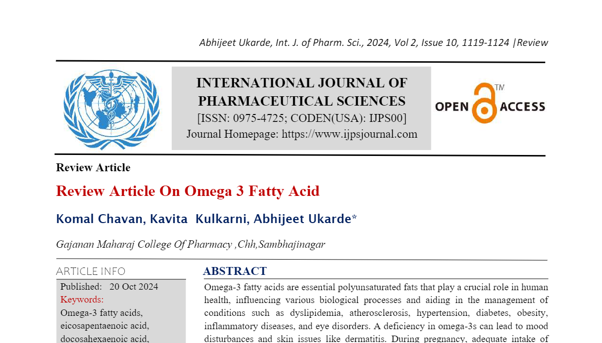 Review Article On Omega 3 Fatty Acid 