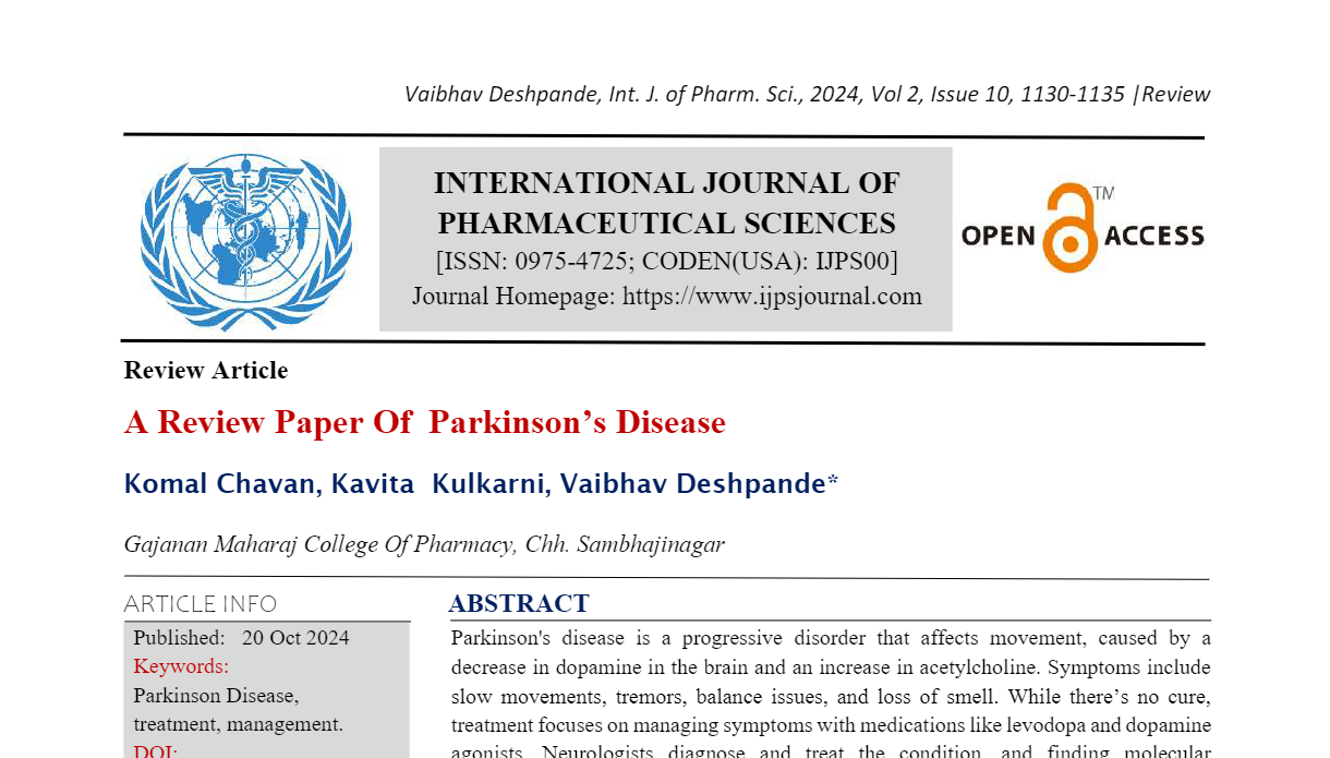 A Review Paper Of  Parkinson’s Disease 