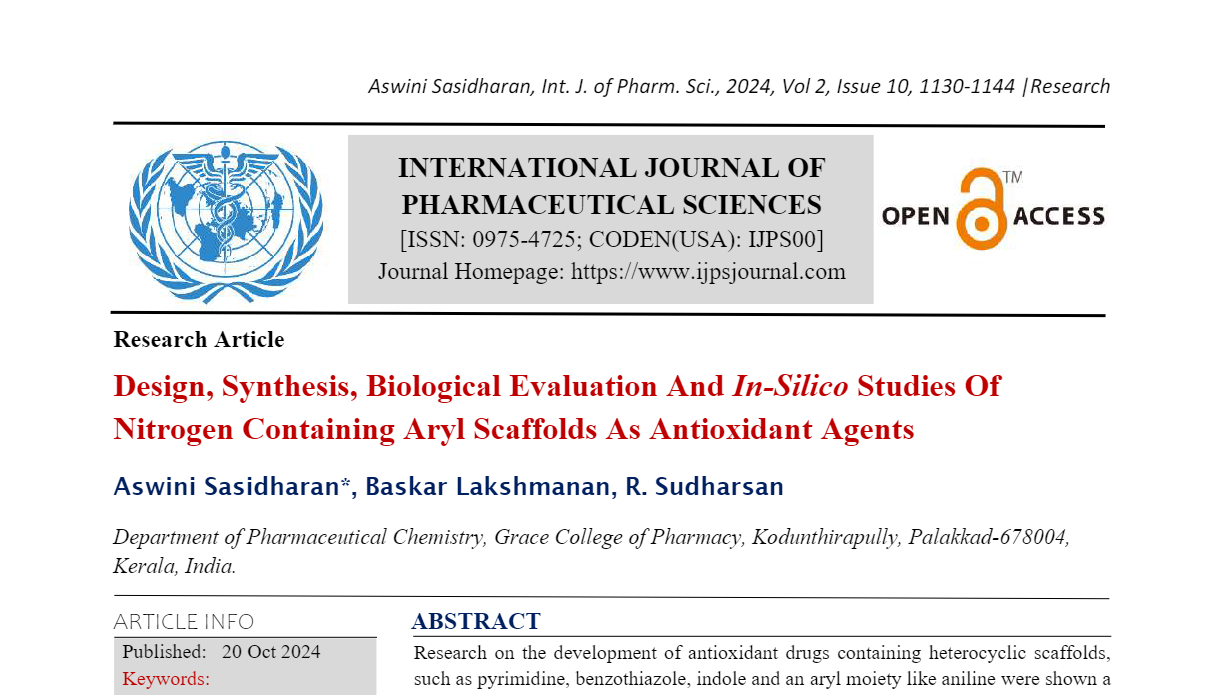 Design, Synthesis, Biological Evaluation And In-Silico Studies Of Nitrogen Containing Aryl Scaffolds As Antioxidant Agents