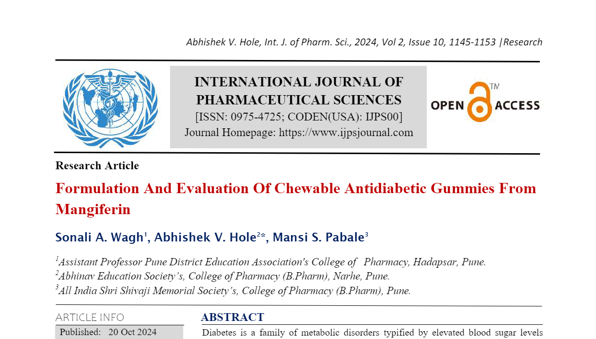 Formulation And Evaluation Of Chewable Antidiabetic Gummies From Mangiferin