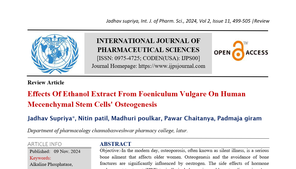 Effects Of Ethanol Extract From Foeniculum Vulgare On Human Mecenchymal Stem Cells' Osteogenesis  