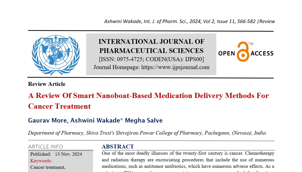 A Review Of Smart Nanoboat-Based Medication Delivery Methods For Cancer Treatment  