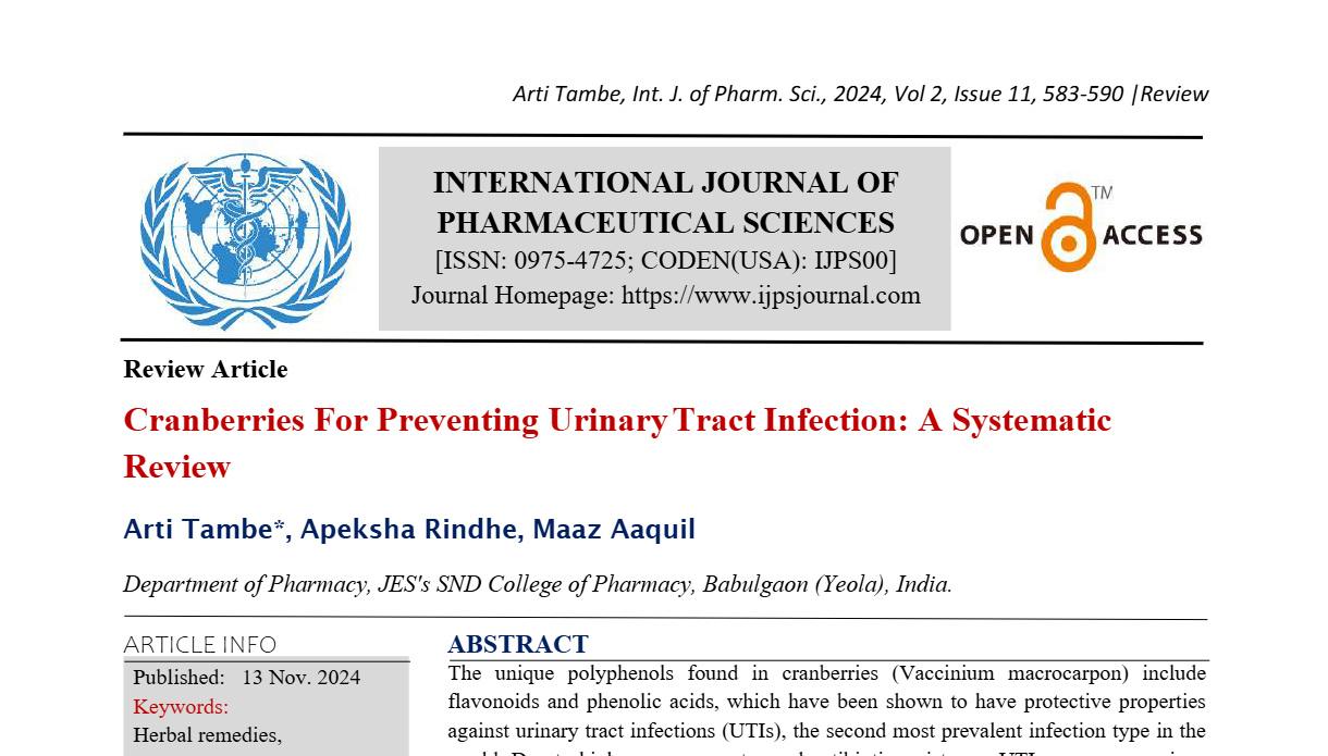 Cranberries For Preventing Urinary Tract Infection: A Systematic Review  