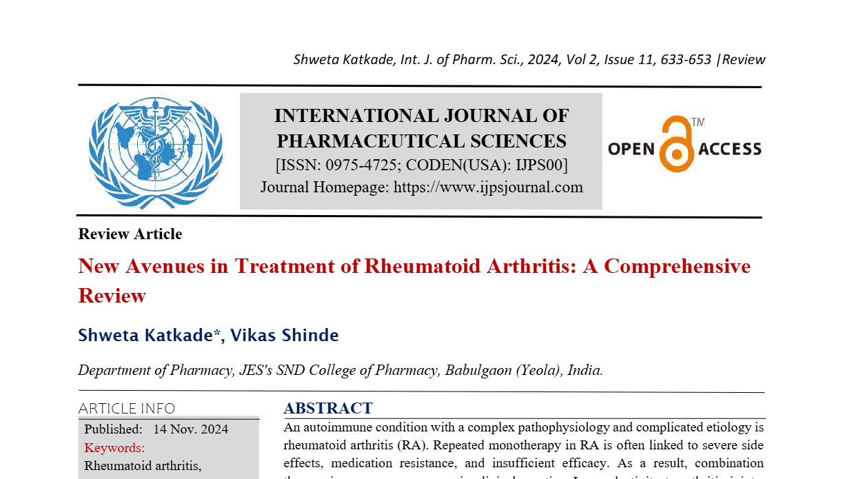 New Avenues in Treatment of Rheumatoid Arthritis: A Comprehensive Review  